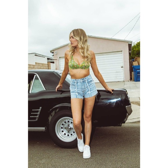 Revice Denim OC Cutoffs/4Ever High Waisted Summer Short Fray Grid Detail 28 W 26